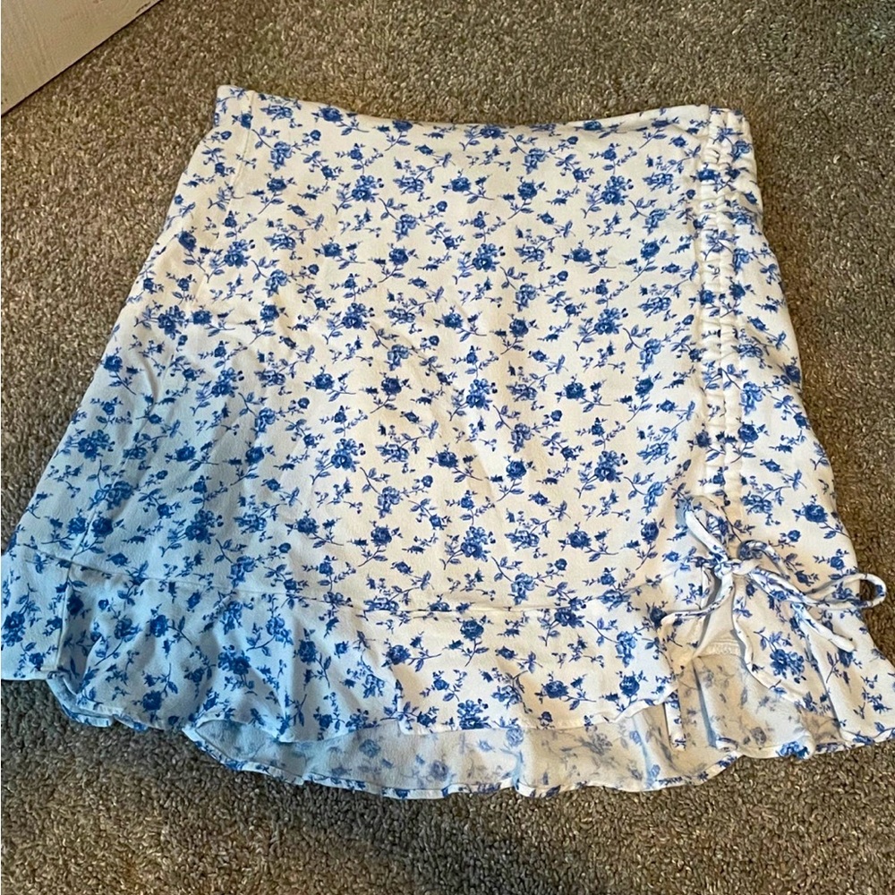 White and blue floral skirt